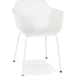 Chaise avec accoudoirs perforée 'DRAK' blanche