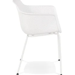 Chaise avec accoudoirs perforée 'DRAK' blanche