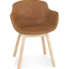 Chaise avec accoudoirs 'RUPERT' en microfibre brune et pieds en bois naturel