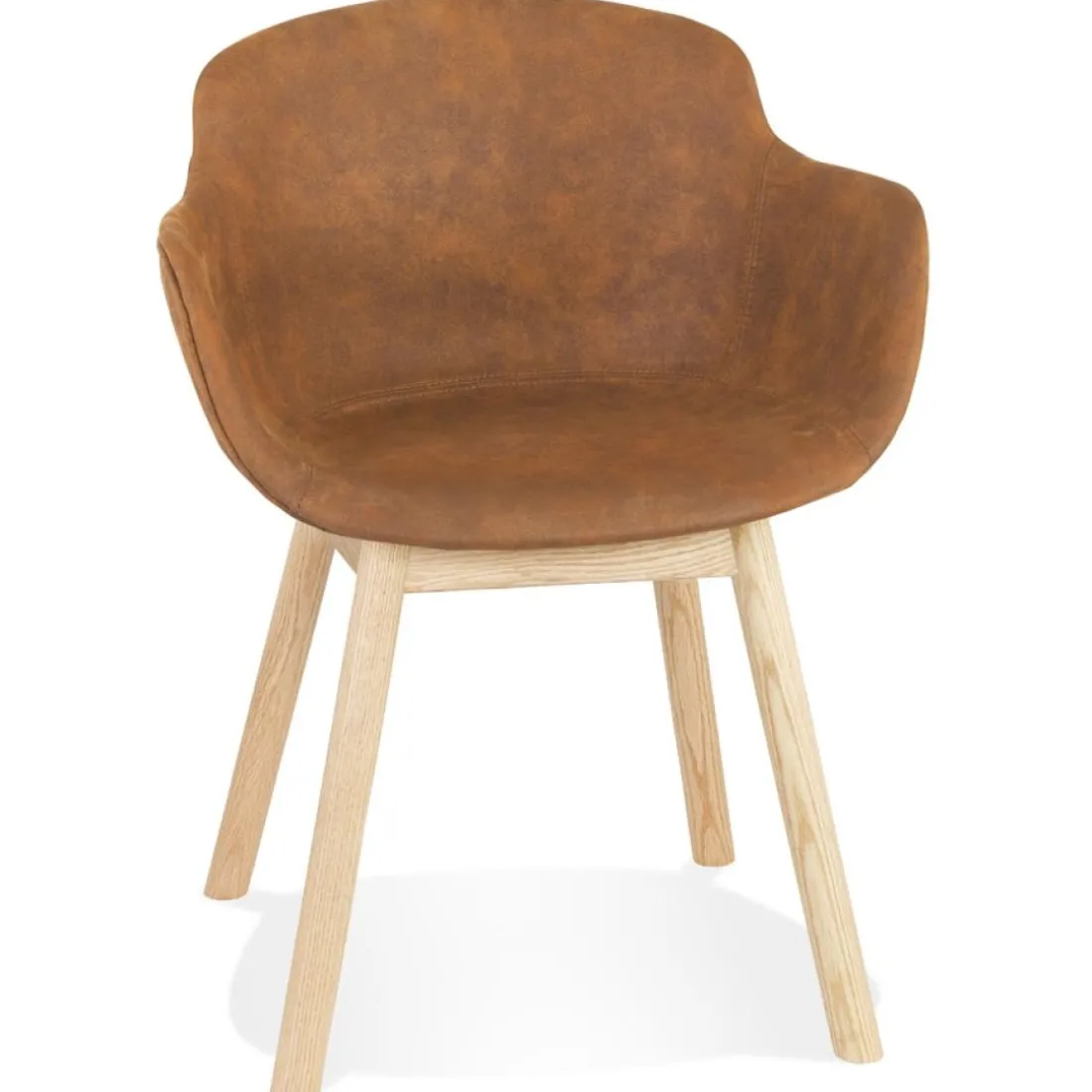Chaise avec accoudoirs 'RUPERT' en microfibre brune et pieds en bois naturel