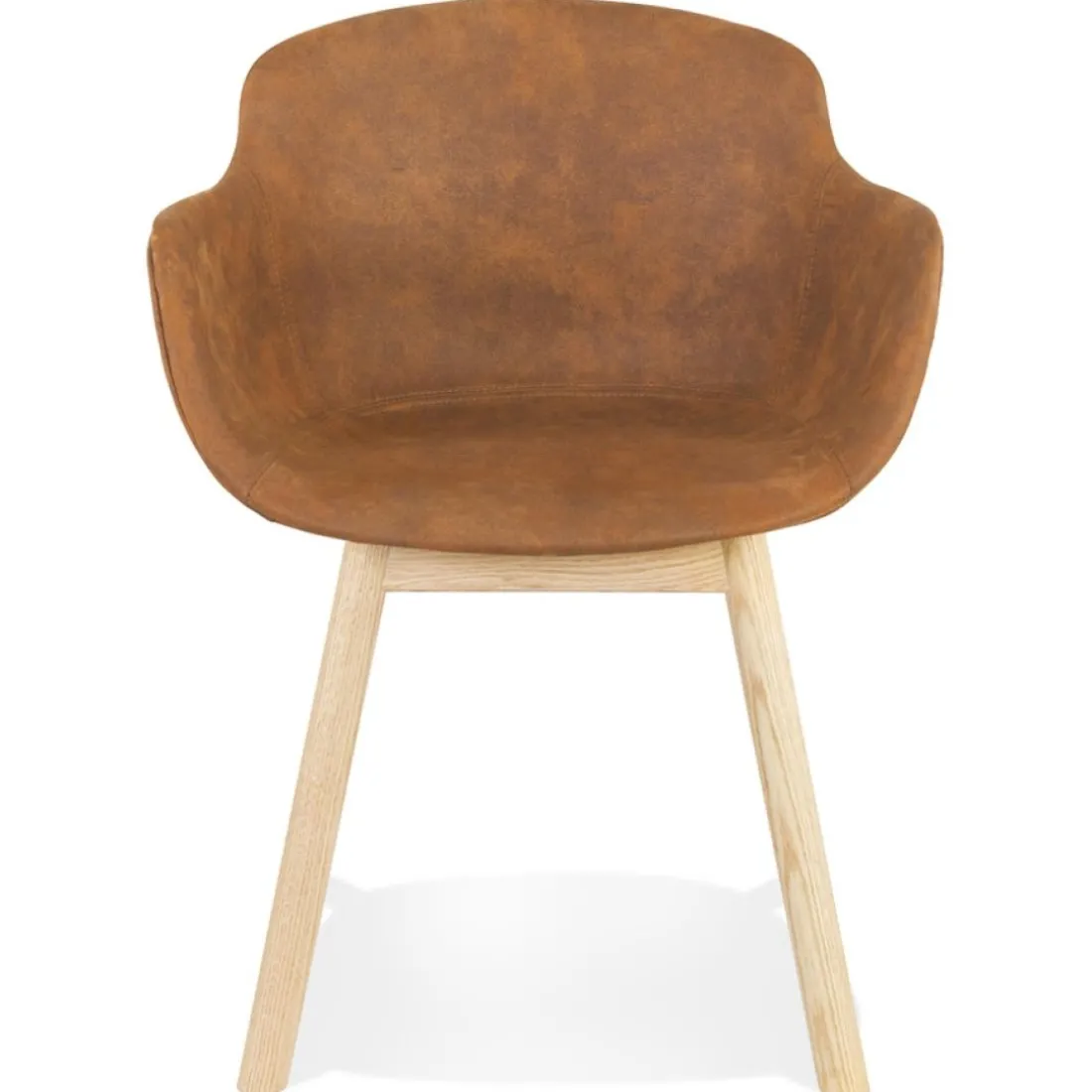 Chaise avec accoudoirs 'RUPERT' en microfibre brune et pieds en bois naturel