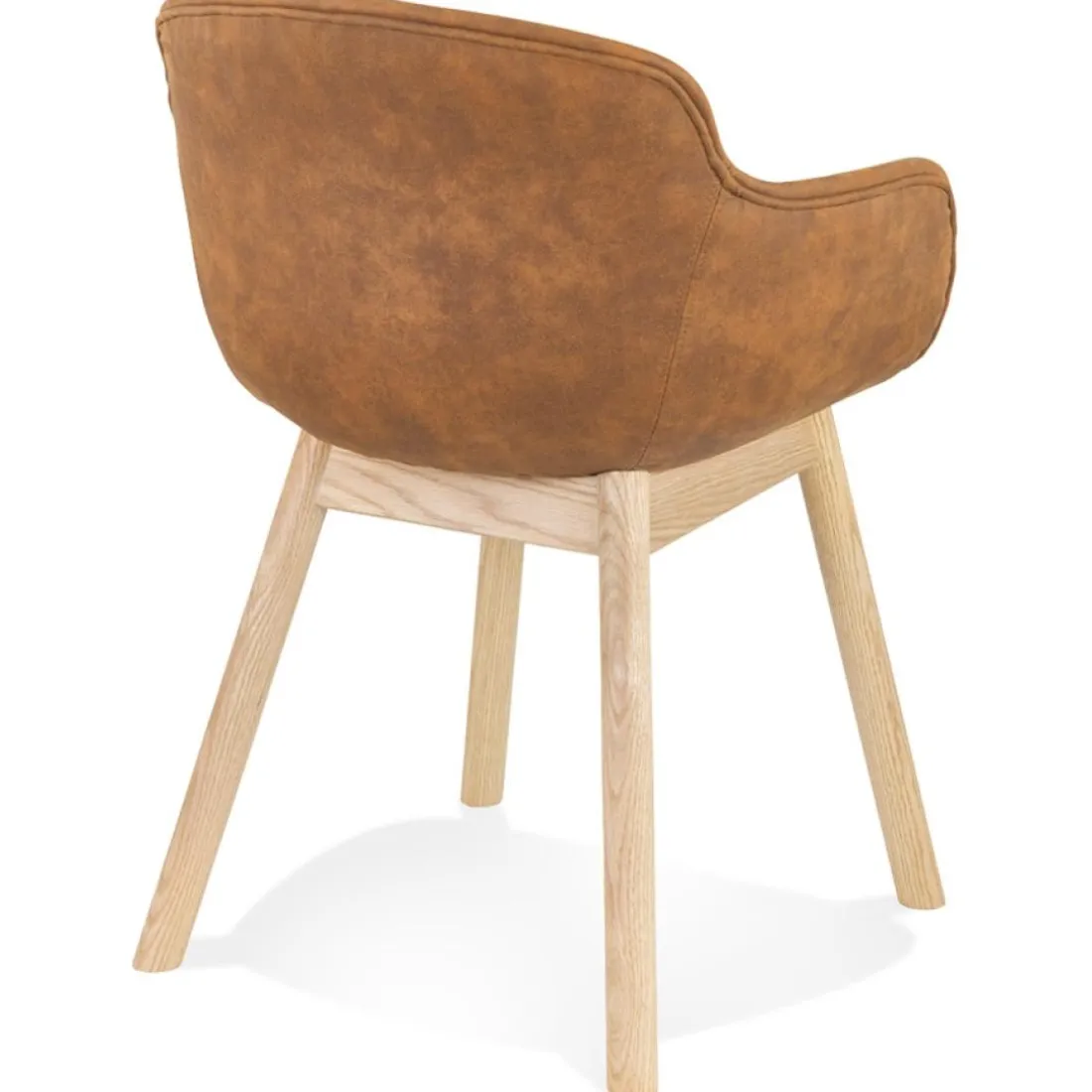 Chaise avec accoudoirs 'RUPERT' en microfibre brune et pieds en bois naturel