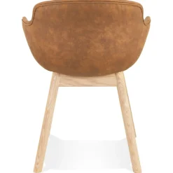 Chaise avec accoudoirs 'RUPERT' en microfibre brune et pieds en bois naturel