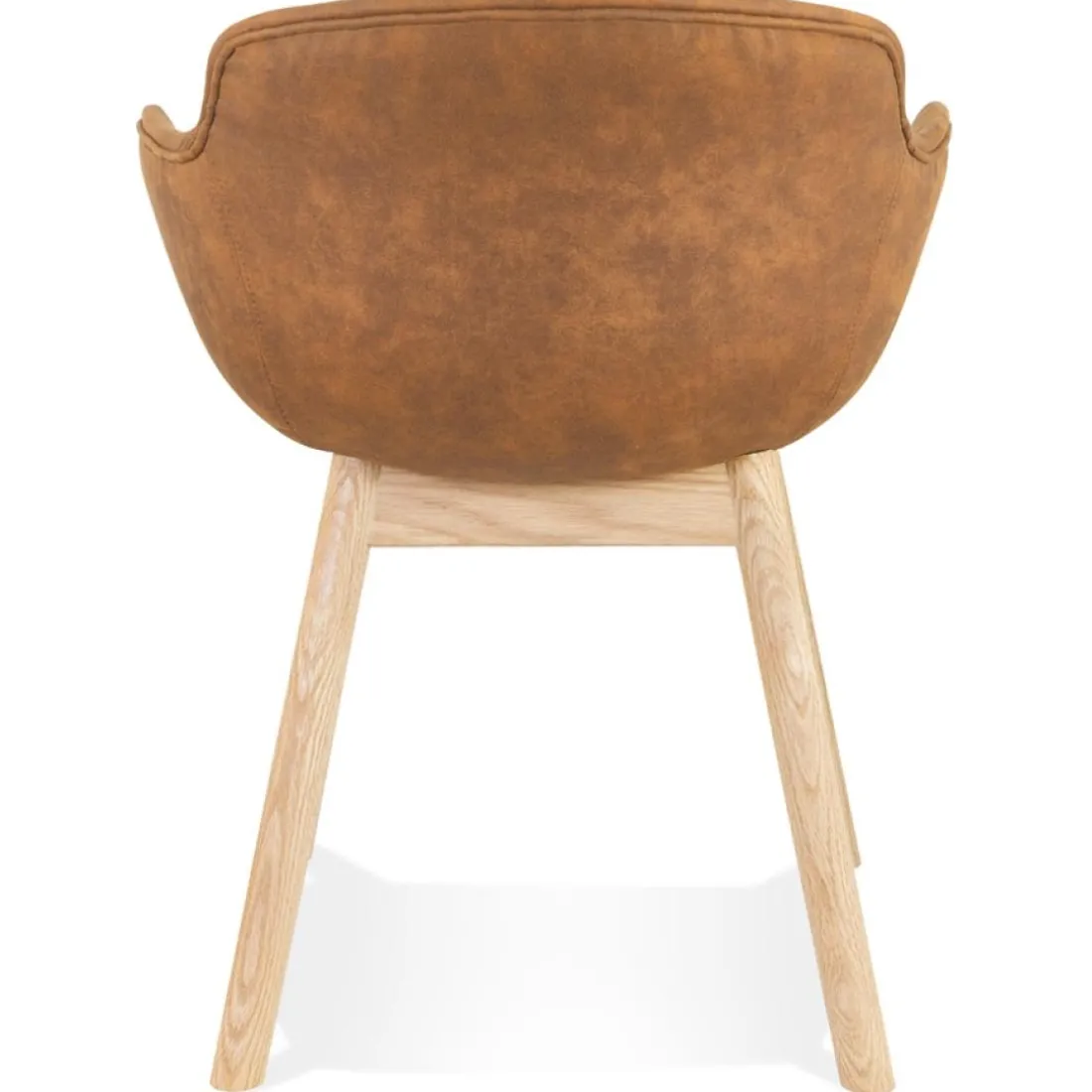 Chaise avec accoudoirs 'RUPERT' en microfibre brune et pieds en bois naturel