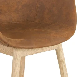 Chaise avec accoudoirs 'RUPERT' en microfibre brune et pieds en bois naturel