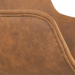 Chaise avec accoudoirs 'RUPERT' en microfibre brune et pieds en bois naturel