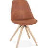 Chaise confortable 'HARRY' en microfibre brune et pieds en bois finition naturelle