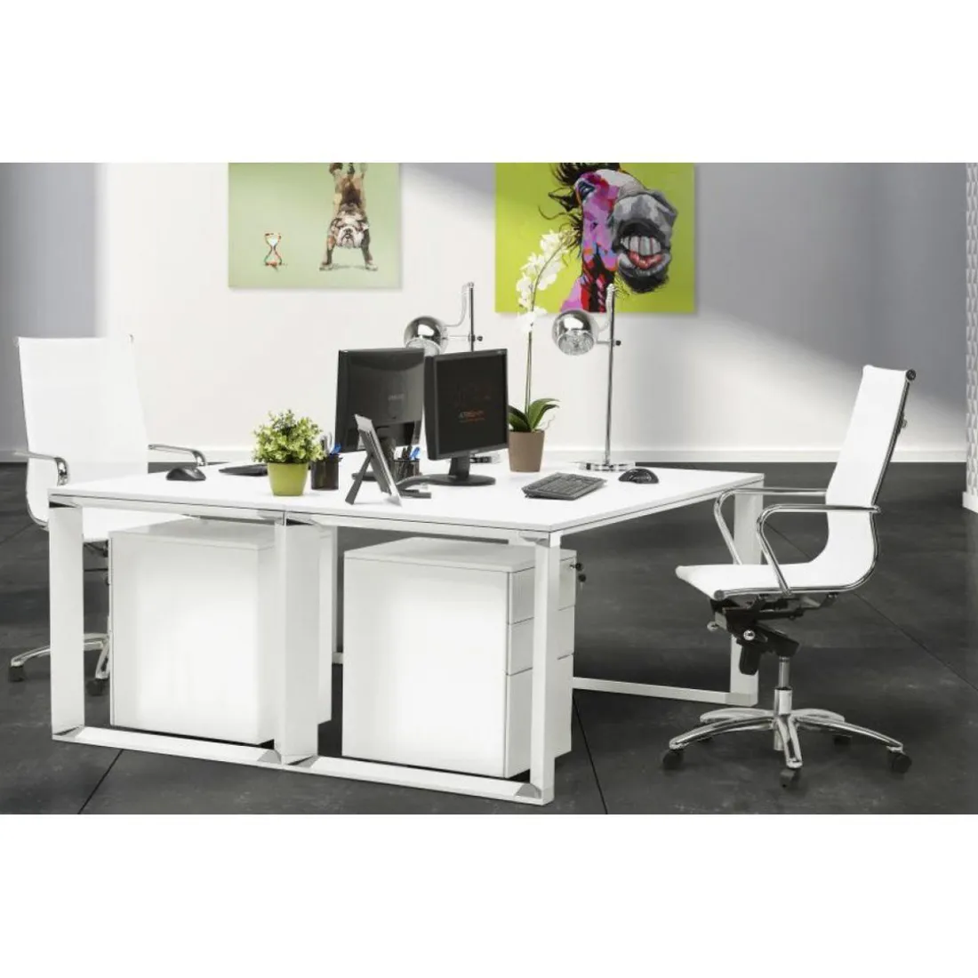 Chaise de bureau Pivotante Blanc et Acier OBLIMO
