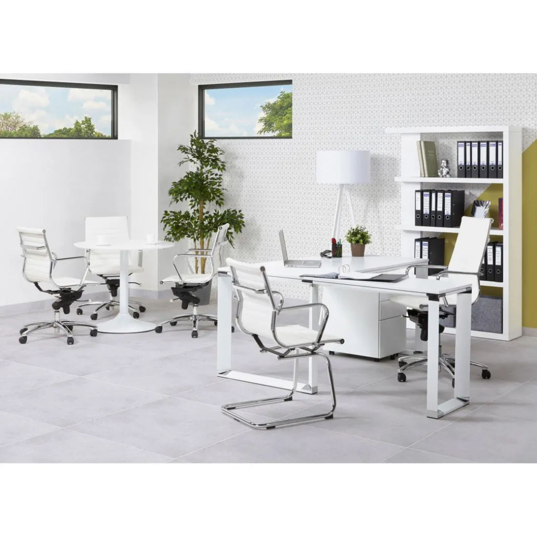 Chaise de bureau Pivotante Blanc et Acier OBLIMO