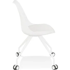 Chaise de bureau sur roulettes 'SKIN' blanche avec structure en métal blanc