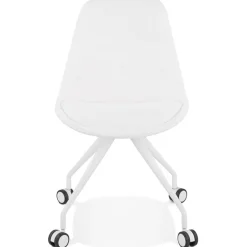 Chaise de bureau sur roulettes 'STEF' en tissu bouclé et métal blanc