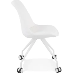 Chaise de bureau sur roulettes 'STEF' en tissu bouclé et métal blanc