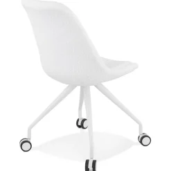 Chaise de bureau sur roulettes 'STEF' en tissu bouclé et métal blanc