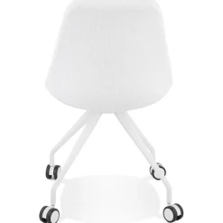 Chaise de bureau sur roulettes 'STEF' en tissu bouclé et métal blanc
