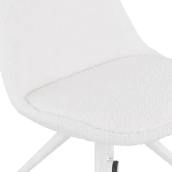 Chaise de bureau sur roulettes 'STEF' en tissu bouclé et métal blanc