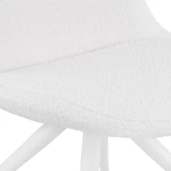 Chaise de bureau sur roulettes 'STEF' en tissu bouclé et métal blanc