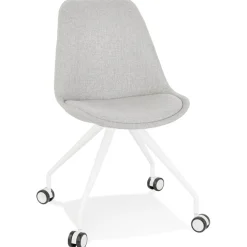 Chaise de bureau sur roulettes 'SNAP' en tissu gris structure en métal blanc