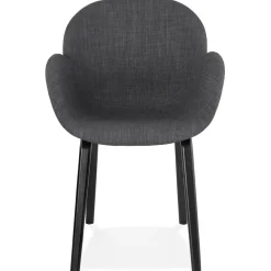 Chaise design avec accoudoirs 'SAMY' en tissu gris et pieds en bois noir