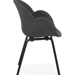 Chaise design avec accoudoirs 'SAMY' en tissu gris et pieds en bois noir