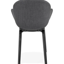 Chaise design avec accoudoirs 'SAMY' en tissu gris et pieds en bois noir