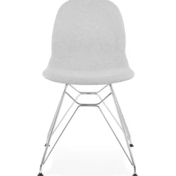 Chaise design 'DECLIK' grise claire avec pieds en métal chromé