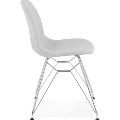 Chaise design 'DECLIK' grise claire avec pieds en métal chromé