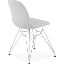 Chaise design 'DECLIK' grise claire avec pieds en métal chromé