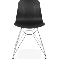 Chaise design 'GAUDY' noire avec pied en métal chromé