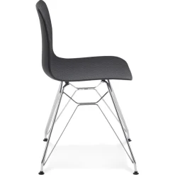 Chaise design 'GAUDY' noire avec pied en métal chromé