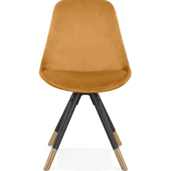 Chaise design 'HAMILTON' en velours moutarde et pieds en bois noir