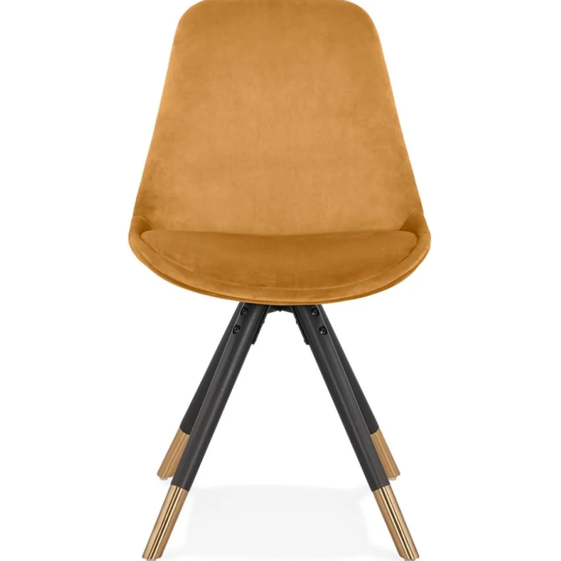 Chaise design 'HAMILTON' en velours moutarde et pieds en bois noir