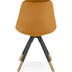 Chaise design 'HAMILTON' en velours moutarde et pieds en bois noir