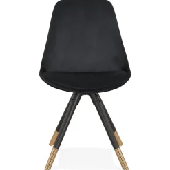 Chaise design 'HAMILTON' en velours noir et pieds en bois noir