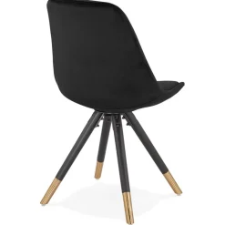 Chaise design 'HAMILTON' en velours noir et pieds en bois noir