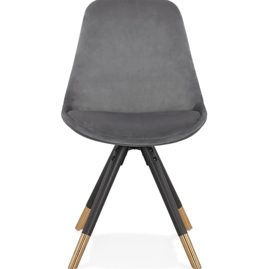 Chaise design 'HAMILTON' en velours gris et pieds en bois noir