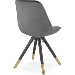 Chaise design 'HAMILTON' en velours gris et pieds en bois noir