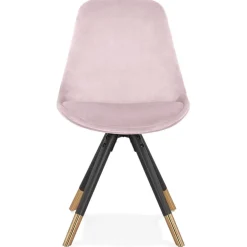 Chaise design 'HAMILTON' en velours rose et pieds en bois noir