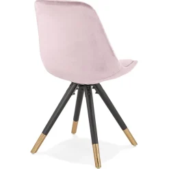 Chaise design 'HAMILTON' en velours rose et pieds en bois noir