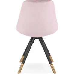 Chaise design 'HAMILTON' en velours rose et pieds en bois noir