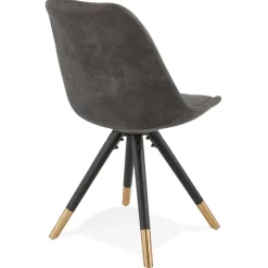 Chaise design 'MAGGY' en microfibre grise et pieds en bois noir