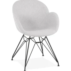 Chaise design 'PLANET' en tissu gris clair avec pieds en métal noir