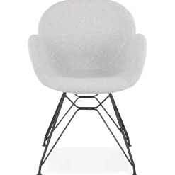 Chaise design 'PLANET' en tissu gris clair avec pieds en métal noir