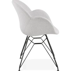 Chaise design 'PLANET' en tissu gris clair avec pieds en métal noir