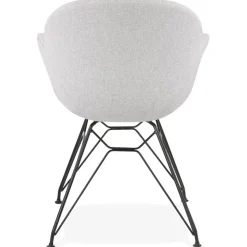 Chaise design 'PLANET' en tissu gris clair avec pieds en métal noir