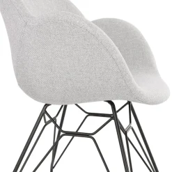 Chaise design 'PLANET' en tissu gris clair avec pieds en métal noir