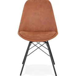 Chaise design 'ROYAL' en microfibre brune et pieds en métal noir
