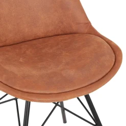 Chaise design 'ROYAL' en microfibre brune et pieds en métal noir