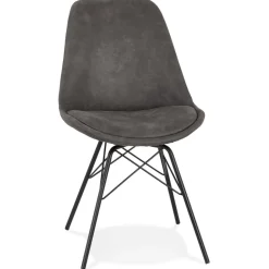 Chaise design 'ROYAL' en microfibre grise et pieds en métal noir