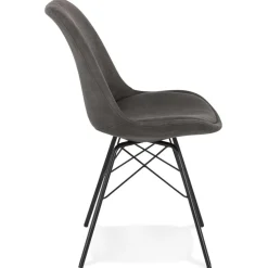 Chaise design 'ROYAL' en microfibre grise et pieds en métal noir