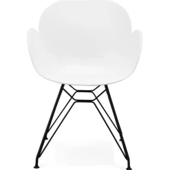 Chaise design 'SATELIT' blanche style industriel avec pieds en métal noir